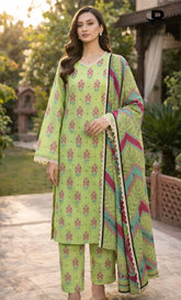 3 Piece Unstitched Printed Doria Linen Suit - BA-V3-005