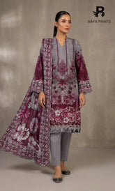 3 Piece Unstitched Printed Dobby Lawn Suit -BA-V18-09