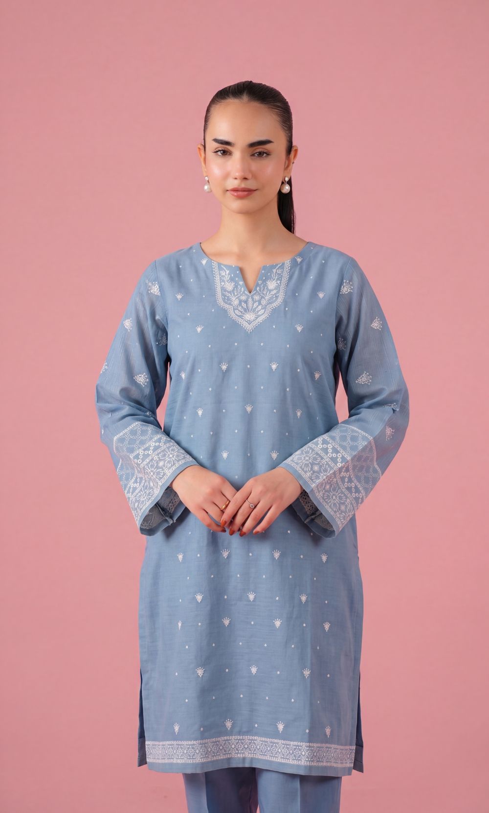 Signature Embroidered Lawn 2PC – Unstitched | Seraya | Dusty Blue