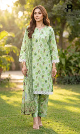 3 Piece Unstitched Printed Doria Linen Suit - BA-V4