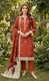 3 Piece Unstitched Printed Doria Linen Suit - BA-V4