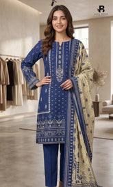 3PC Printed Linen | Unstitched | BA-V2-08