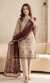 3PC Printed Linen | Unstitched | BA-V2-01