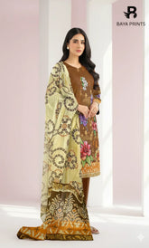 3 Piece Unstitched Printed Doria Viscose Suit - BA-V2-008