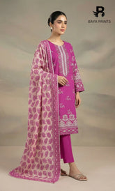 3 Piece Unstitched Printed Dobby Lawn Suit -BA-V19-05