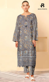 2-Piece Unstitched Dhanak Printed Suit with Embroidered Border-DE-V1-18