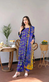 3 Piece Unstitched Printed Lawn Suit With Bamber Chiffon Dupatta - BA-V-15-4