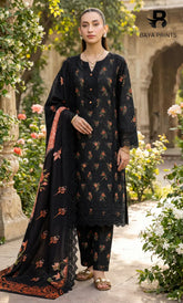 3 Piece Unstitched Printed Doria Linen Suit - BA-V3-002