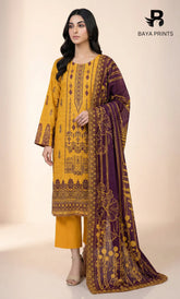 3 Piece Unstitched Printed Dobby Lawn Suit -BA-V19-12