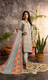 3 Piece Unstitched Printed Lawn Suit With Bamber Chiffon Dupatta - BA-V-15-1