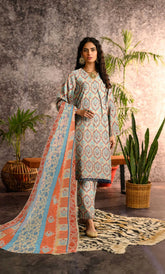 3 Piece Unstitched Printed Lawn Suit With Bamber Chiffon Dupatta - BA-V-15-1