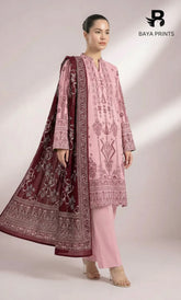3 Piece Unstitched Printed Dobby Lawn Suit -BA-V19-08