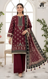 Khadder 3-Piece Unstitch Mahroon Vol:114