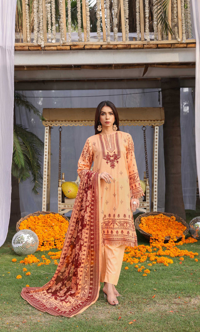 3 Piece Unstitched Printed Dobby Lawn Suit -BA-V19-04 Hover Image