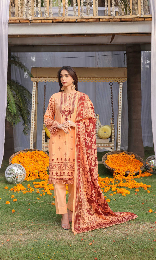 3 Piece Unstitched Printed Dobby Lawn Suit -BA-V19-04 Main Image