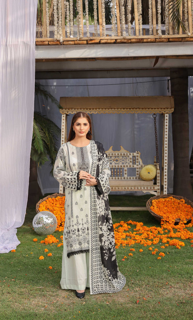 3 Piece Unstitched Printed Dobby Lawn Suit -BA-V19-02 Main Image