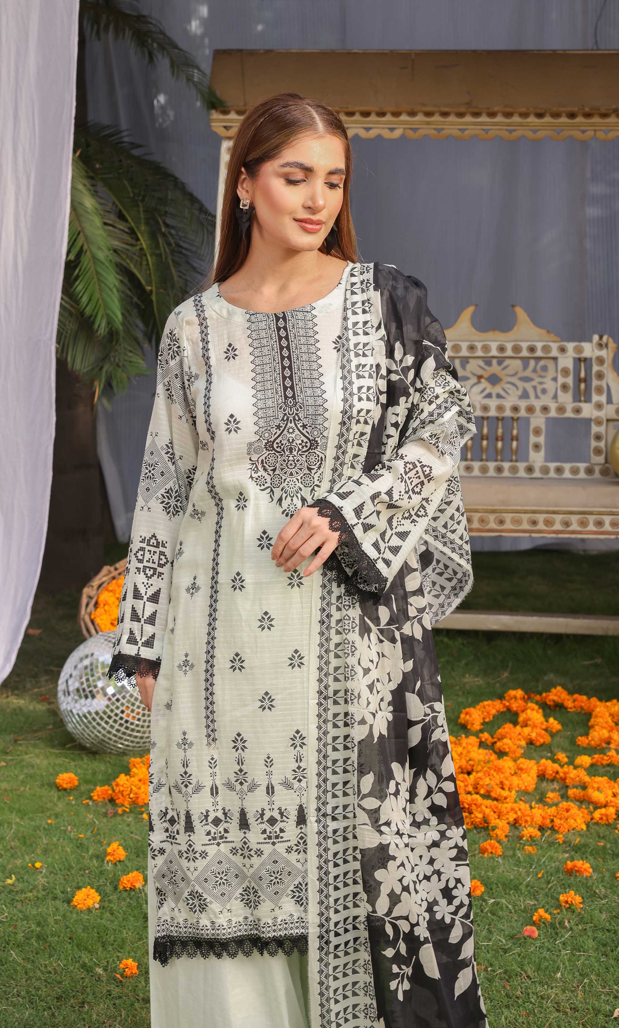 3 Piece Unstitched Printed Dobby Lawn Suit -BA-V19-02