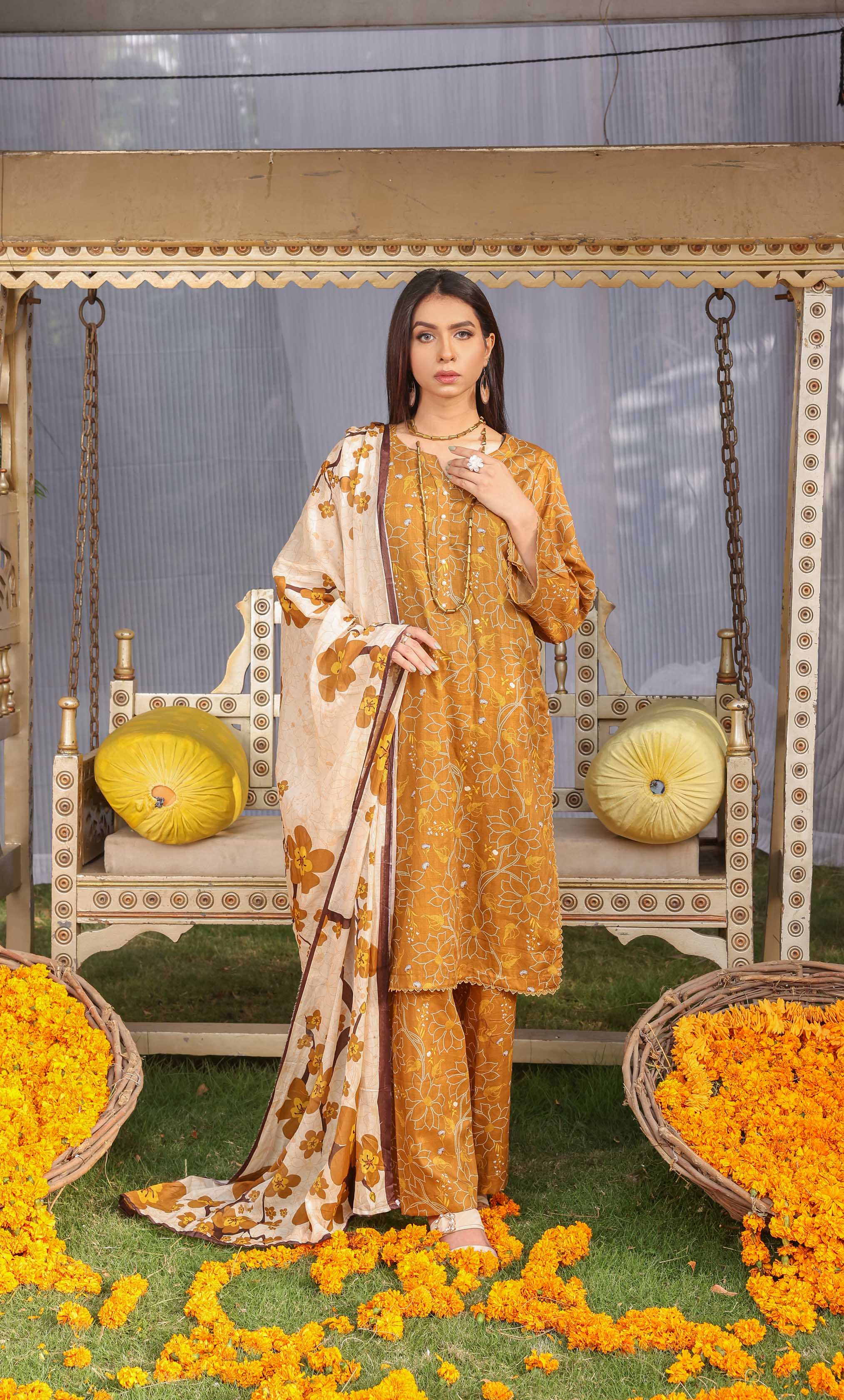 3 Piece Unstitched Printed  Dobby Lawn Suit -BA-V17-08