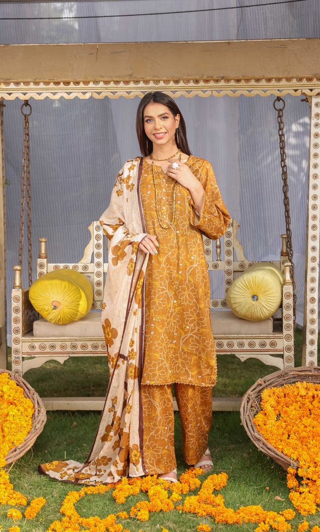 3 Piece Unstitched Printed  Dobby Lawn Suit -BA-V17-08 Main Image