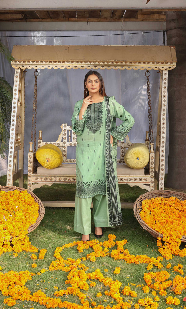 3 Piece Unstitched Printed Dobby Lawn Suit -BA-V19-06 Main Image