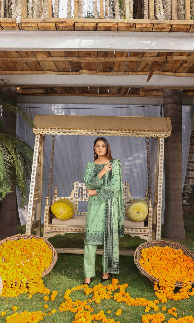 3 Piece Unstitched Printed Dobby Lawn Suit -BA-V19-06 Hover Image