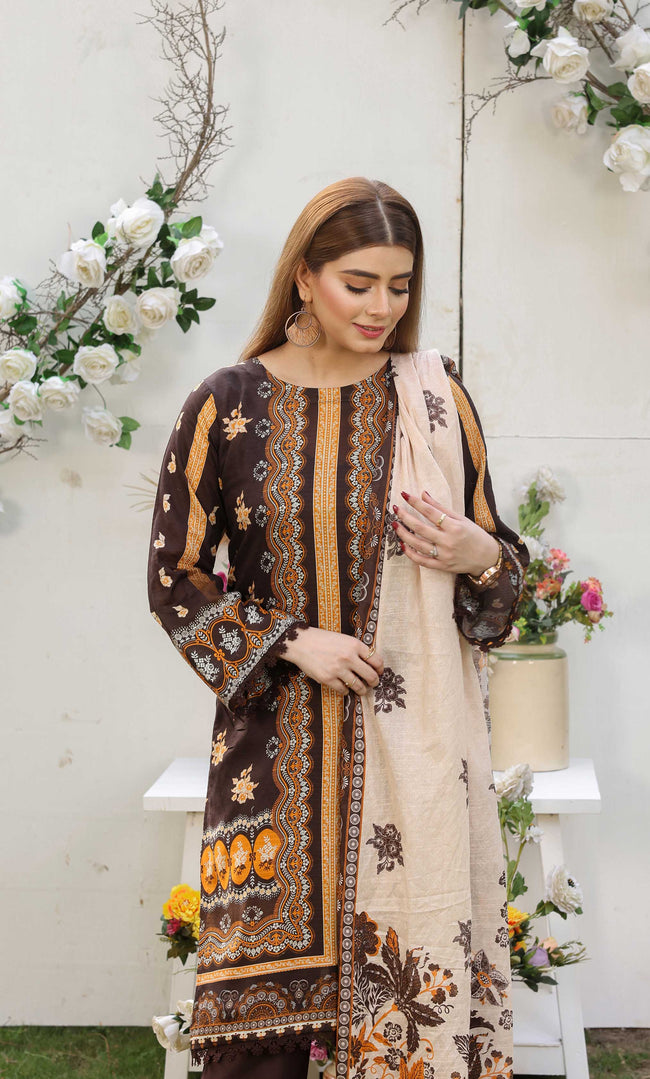 3 Piece Unstitched Printed Dobby Lawn Suit -BA-V18-10 Main Image