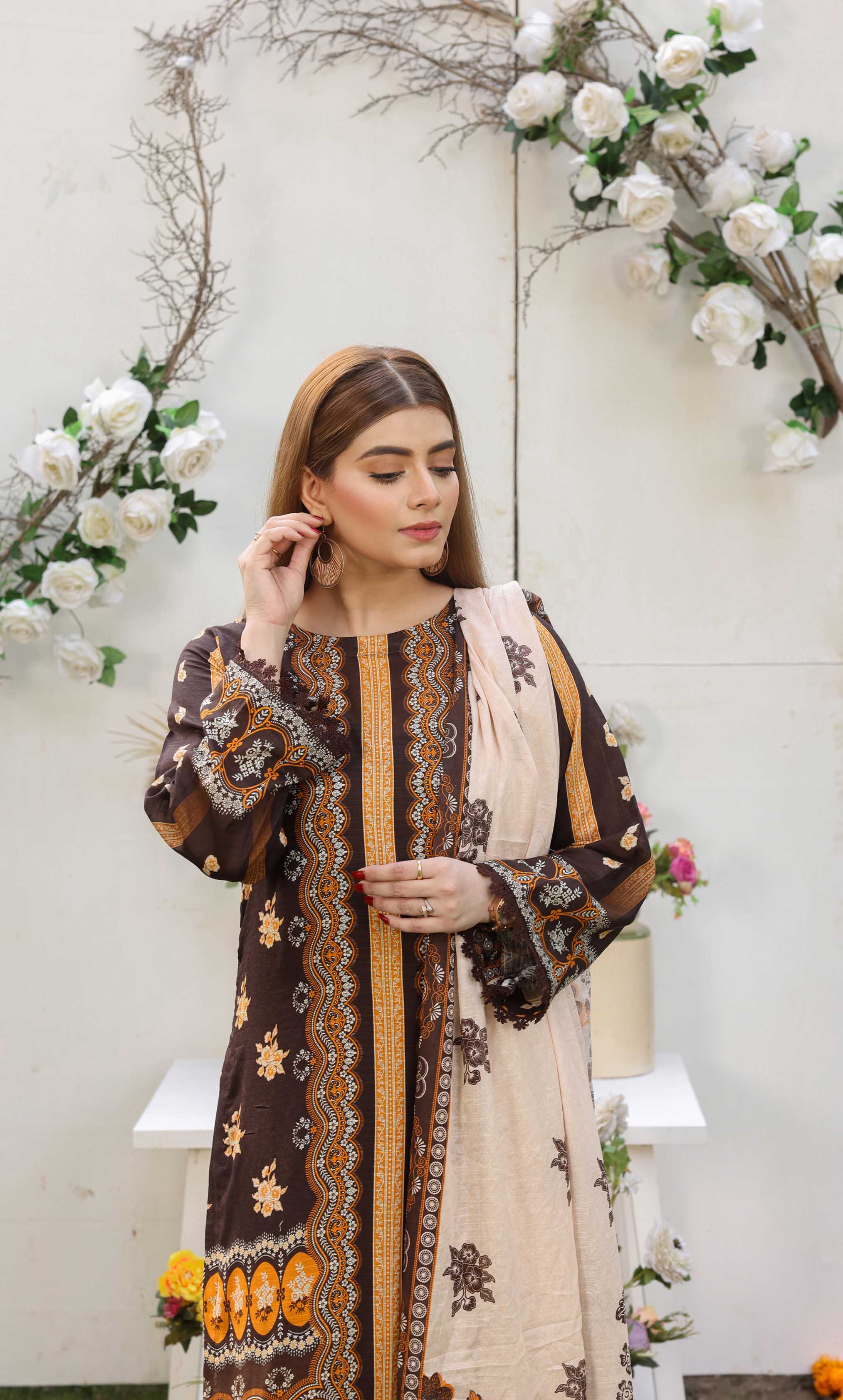 3 Piece Unstitched Printed Dobby Lawn Suit -BA-V18-10