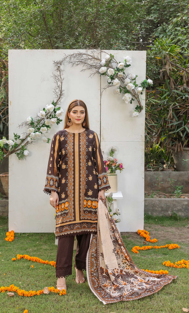 3 Piece Unstitched Printed Dobby Lawn Suit -BA-V18-10 Hover Image
