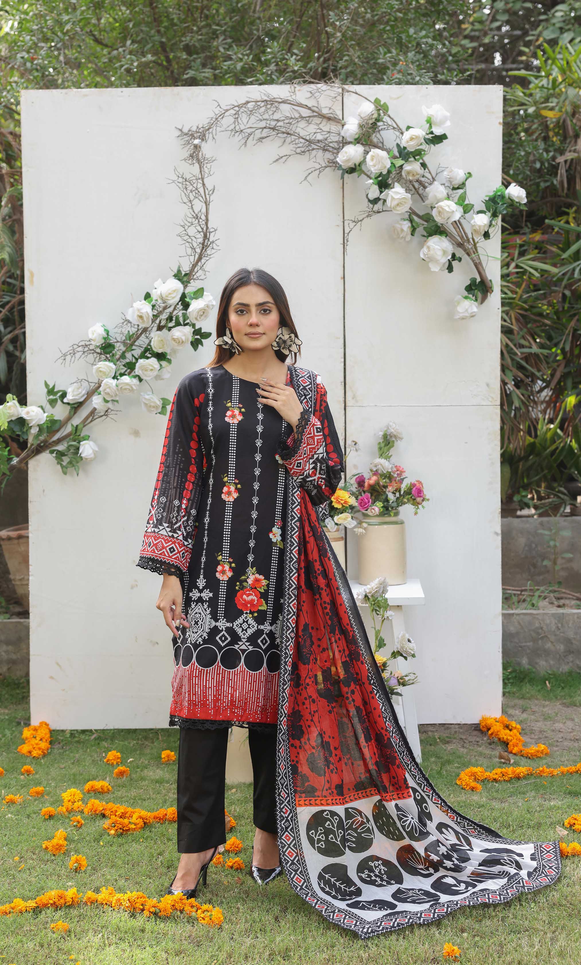 3 Piece Unstitched Premium Lawn Suit- PD-08