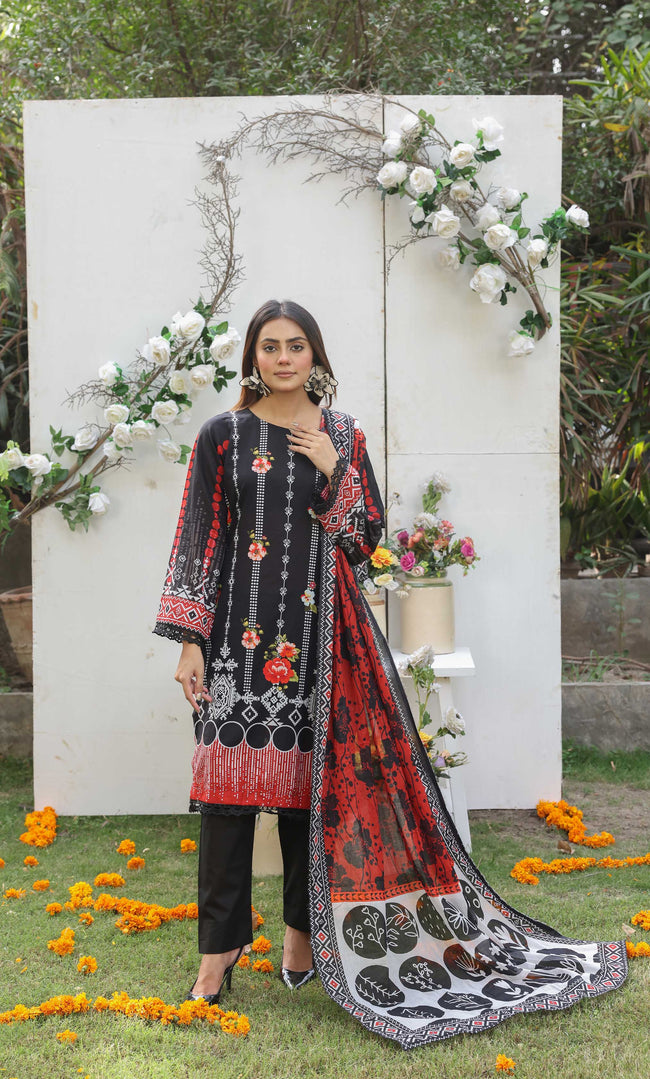 3 Piece Unstitched Premium Lawn Suit- PD-08 Hover Image