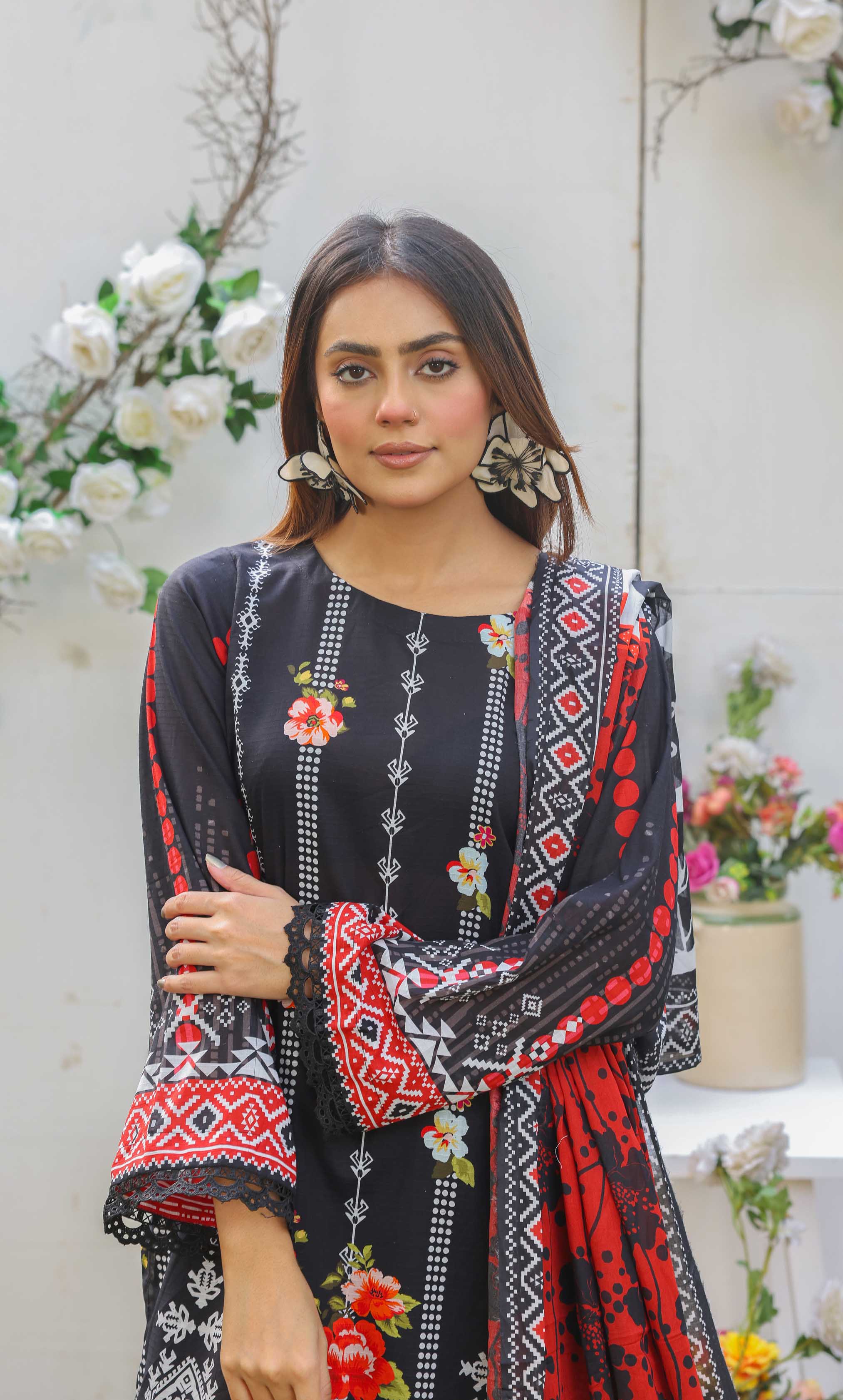 3 Piece Unstitched Premium Lawn Suit- PD-08