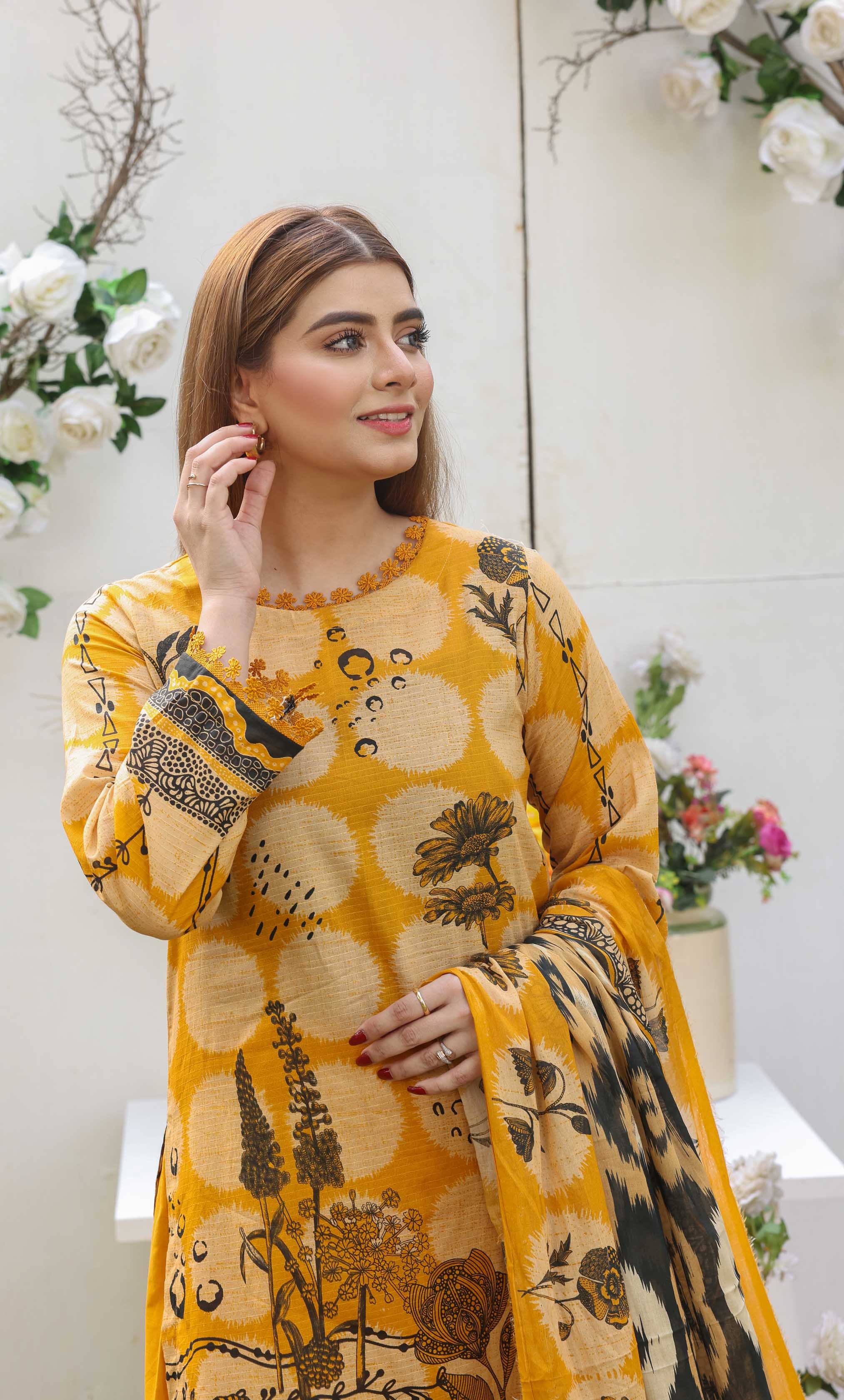 3 Piece Unstitched Premium Lawn Suit- PD-07