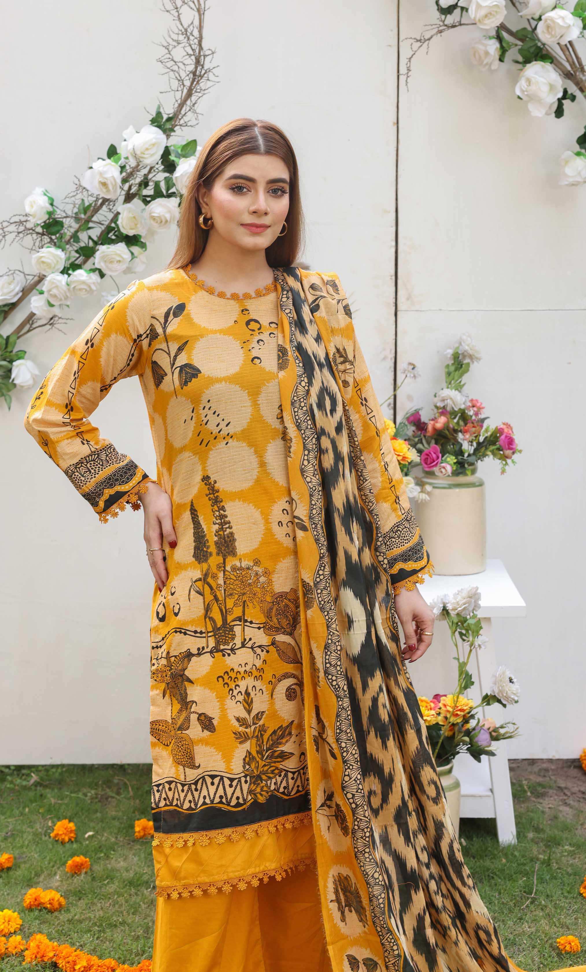 3 Piece Unstitched Premium Lawn Suit- PD-07