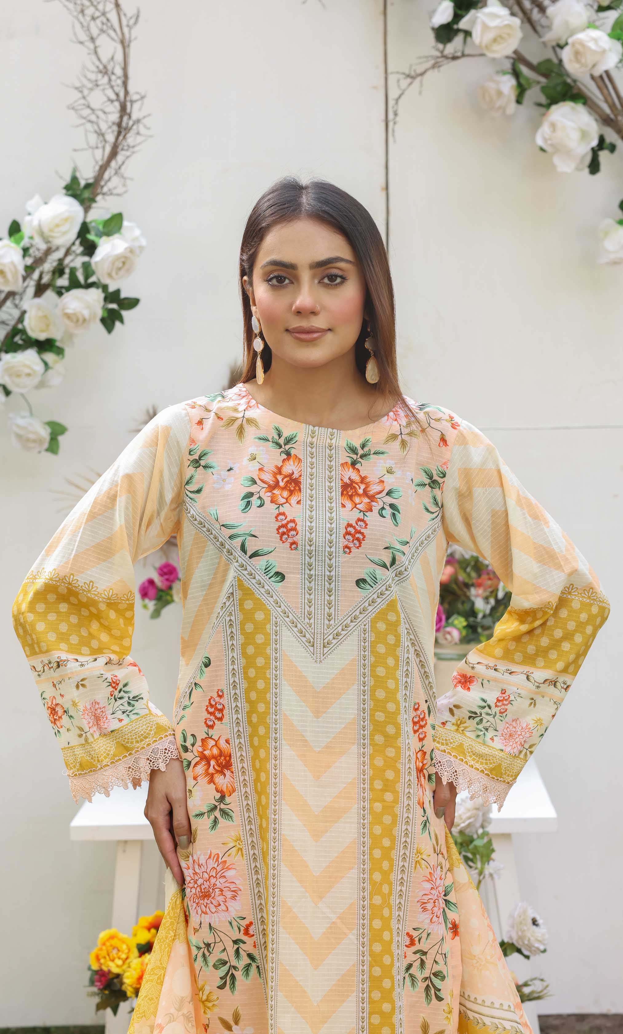 3 Piece Unstitched Premium Lawn Suit- PD-06