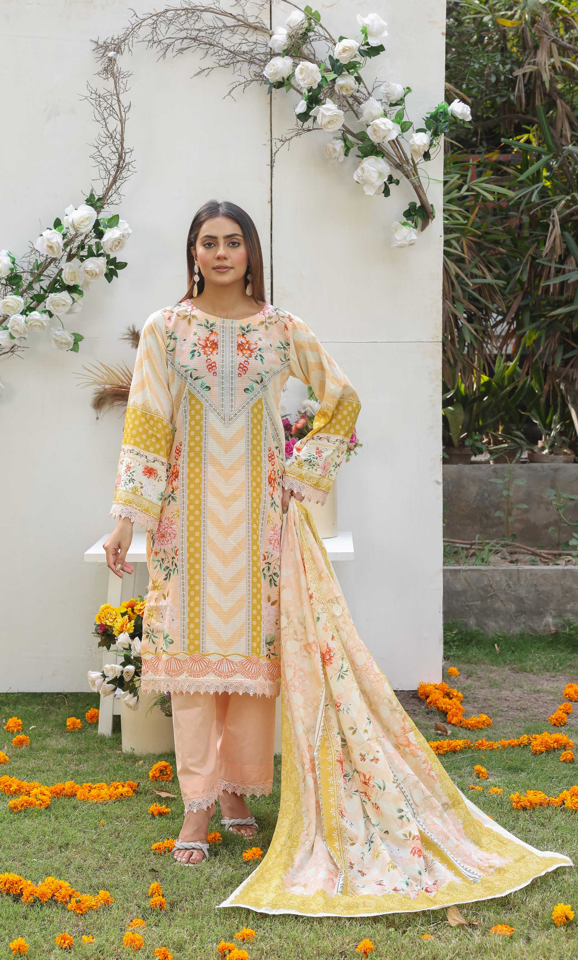 3 Piece Unstitched Premium Lawn Suit- PD-06