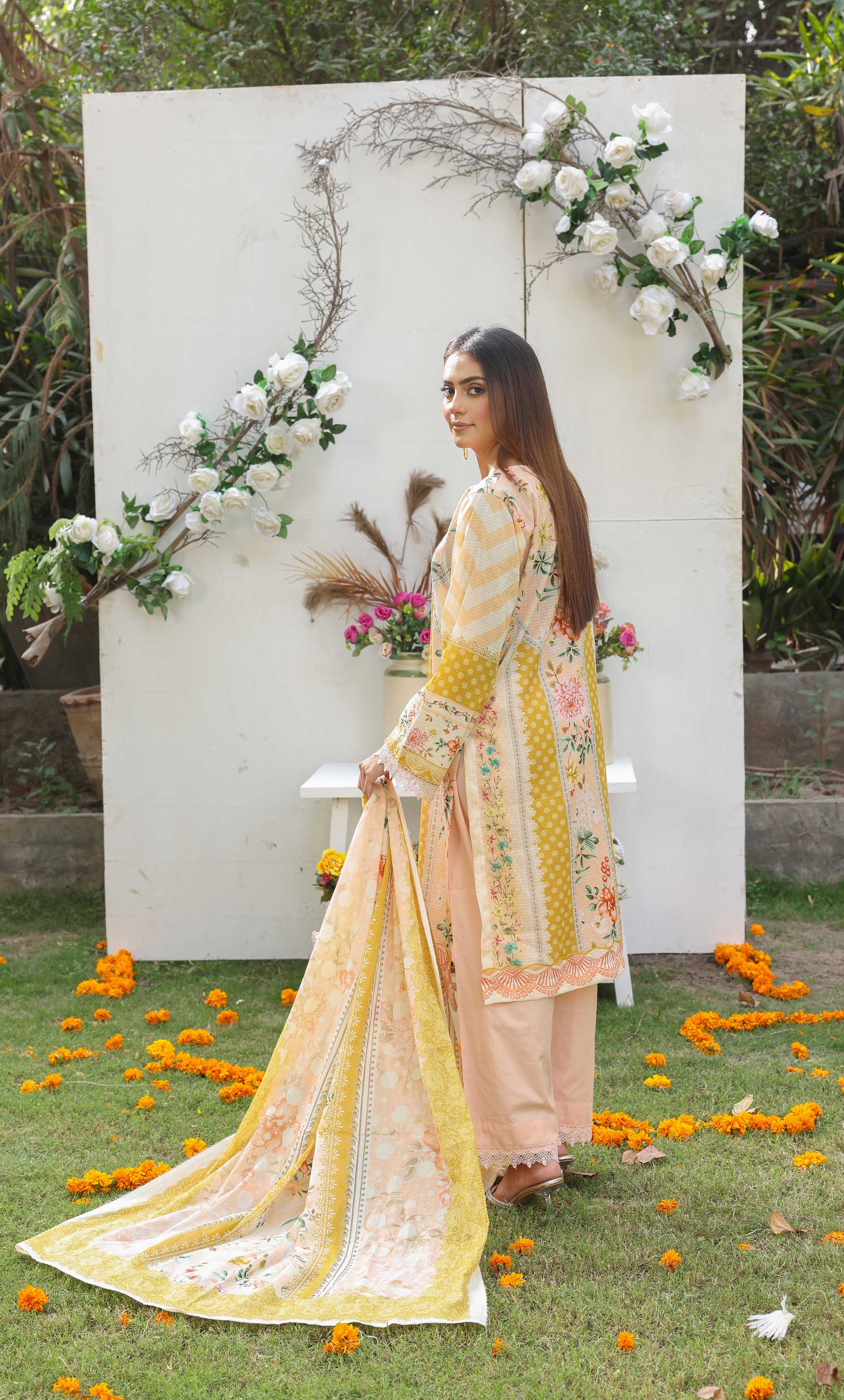 3 Piece Unstitched Premium Lawn Suit- PD-06