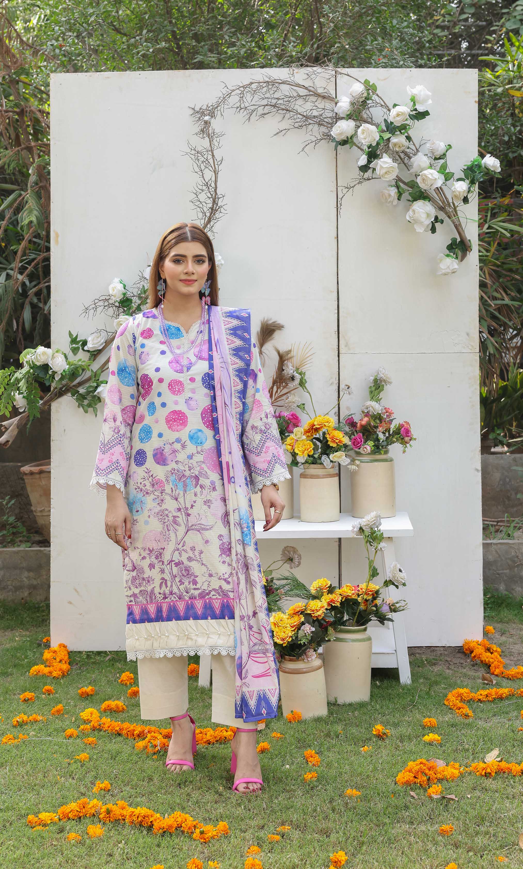 3 Piece Unstitched Premium Lawn Suit- PD-05