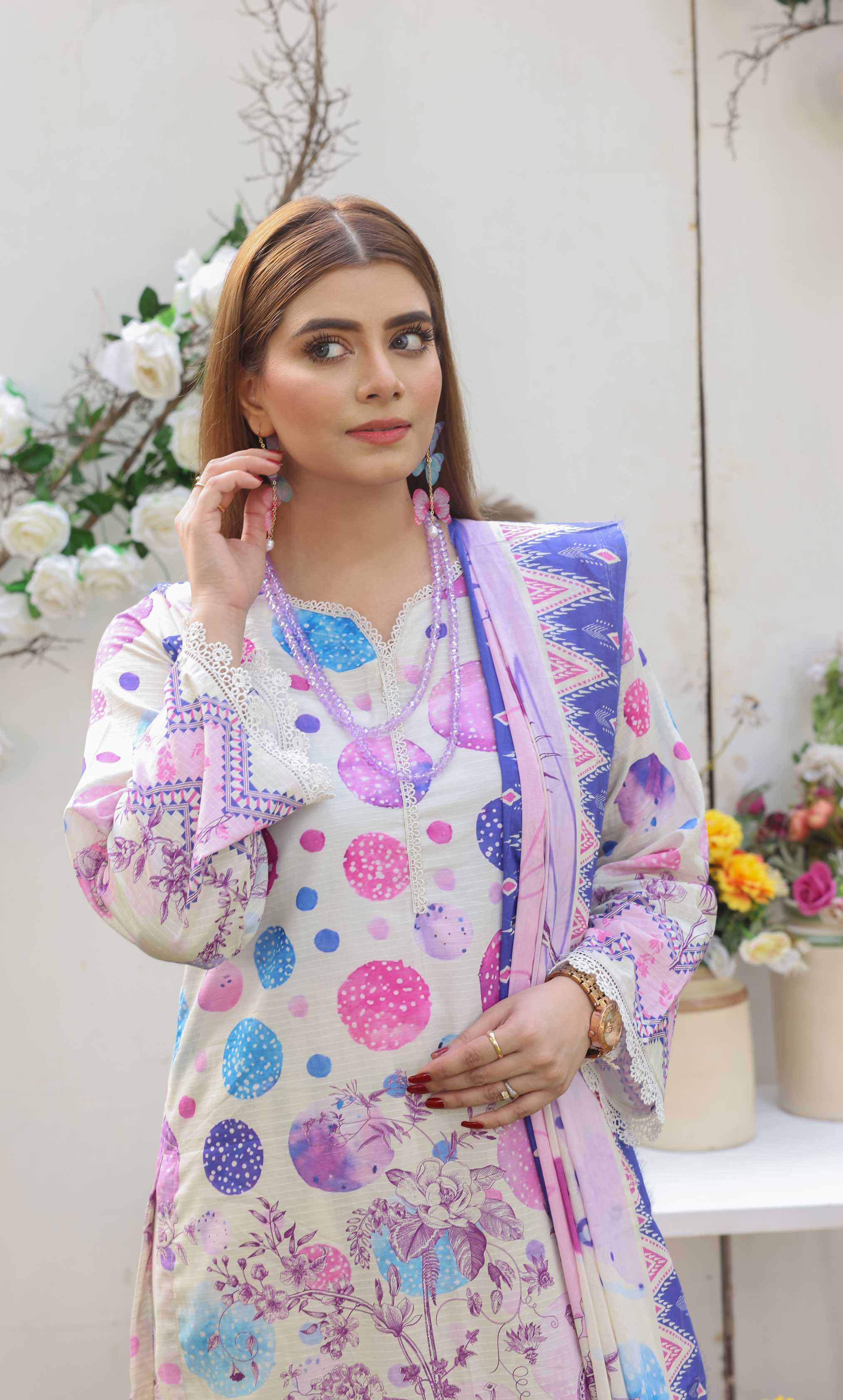 3 Piece Unstitched Premium Lawn Suit- PD-05