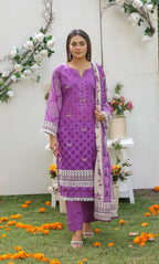 3 Piece Unstitched Premium Lawn Suit- PD-04
