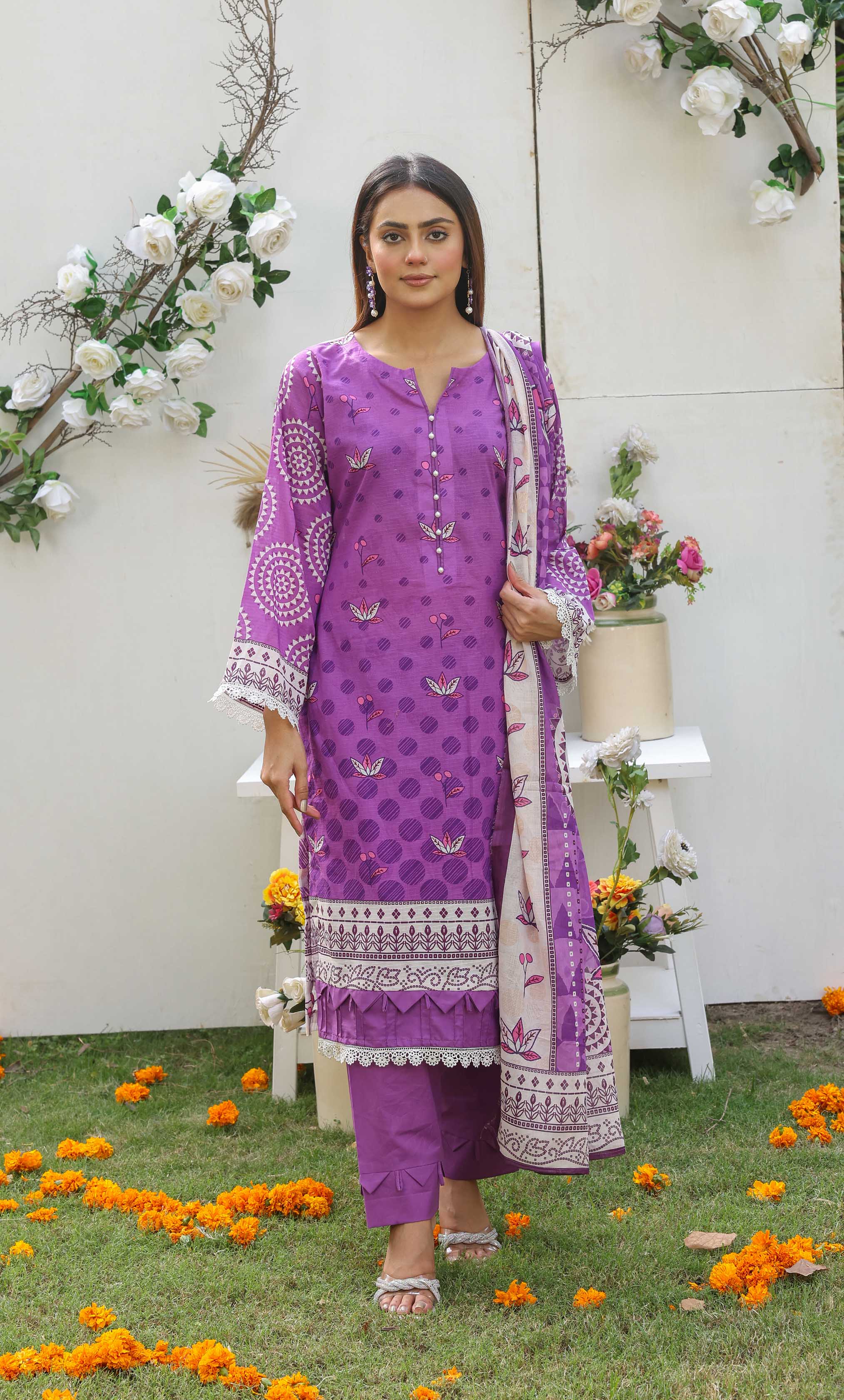 3 Piece Unstitched Premium Lawn Suit- PD-11