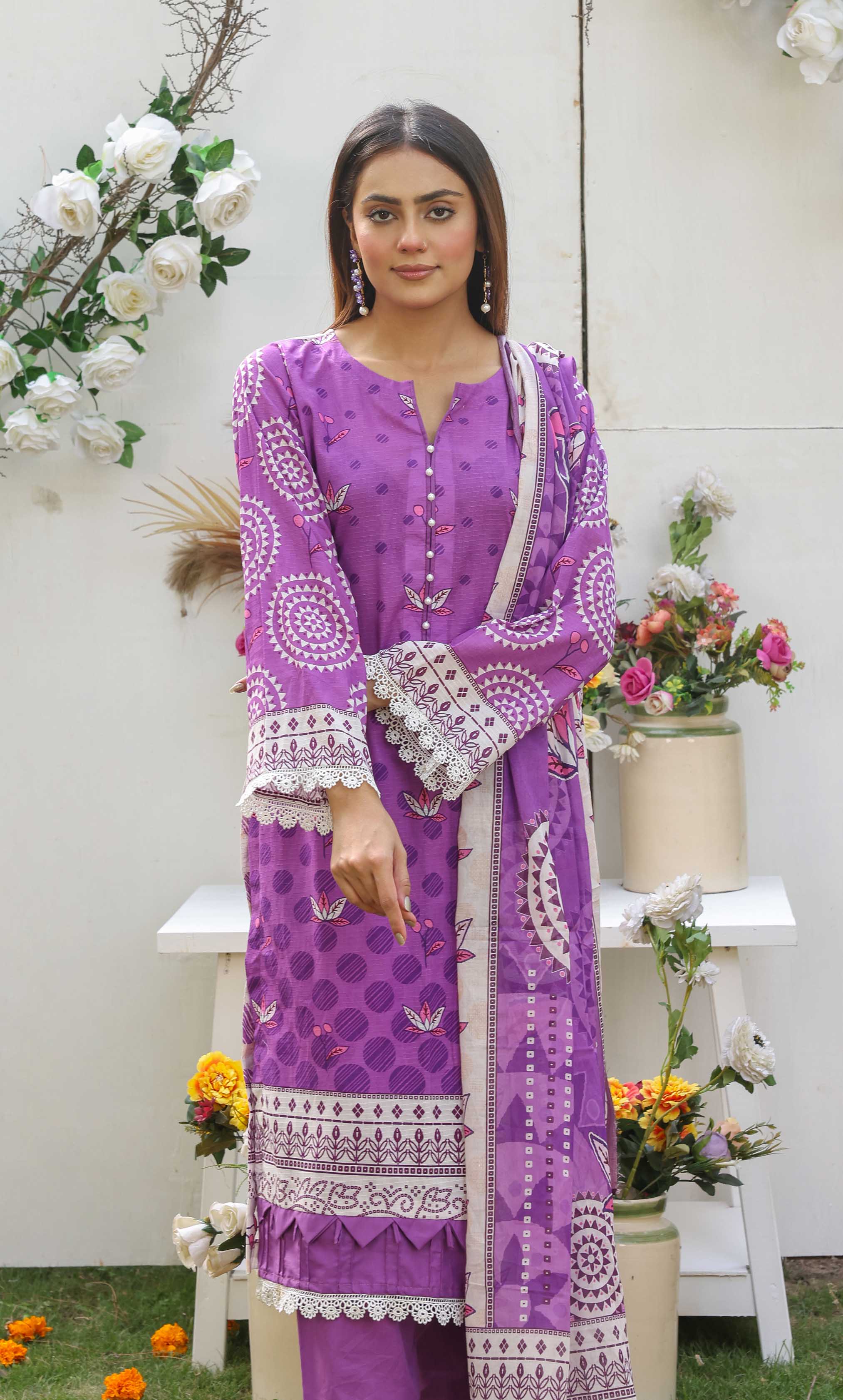 3 Piece Unstitched Premium Lawn Suit- PD-04