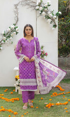 3 Piece Unstitched Premium Lawn Suit- PD-04