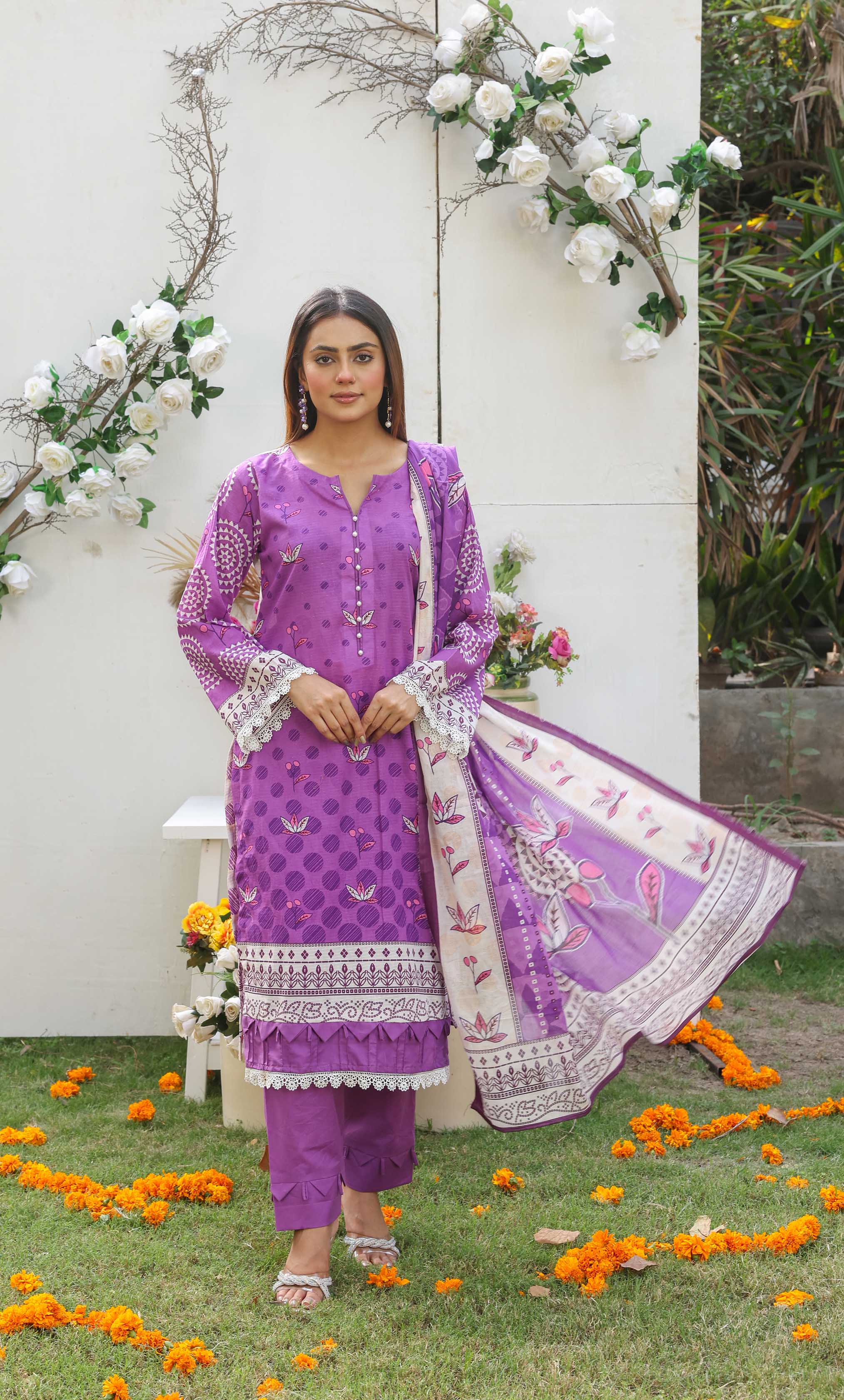 3 Piece Unstitched Premium Lawn Suit- PD-11