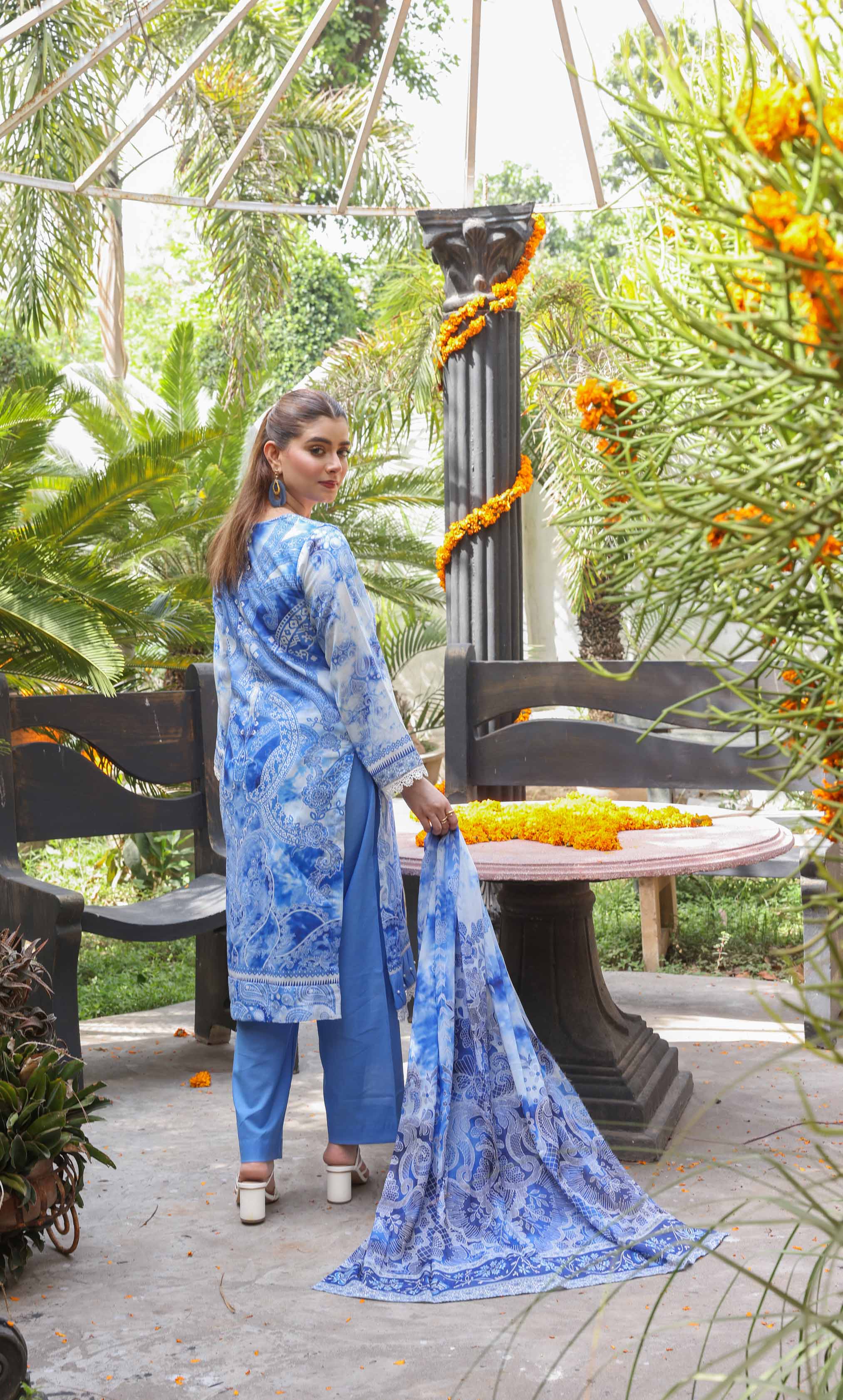 3 Piece Unstitched Printed Lawn  Suit | Tye & Dye V2-01