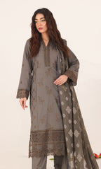 3PC Luxury Embroidered Unstitched Lawn Suit - ZED-03