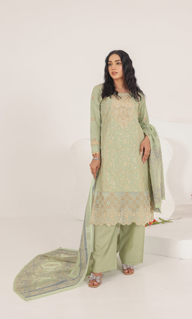 3PC Luxury Embroidered Unstitched Lawn Suit - ZED-04 Hover Image