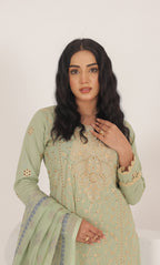 3PC Luxury Embroidered Unstitched Lawn Suit - ZED-04