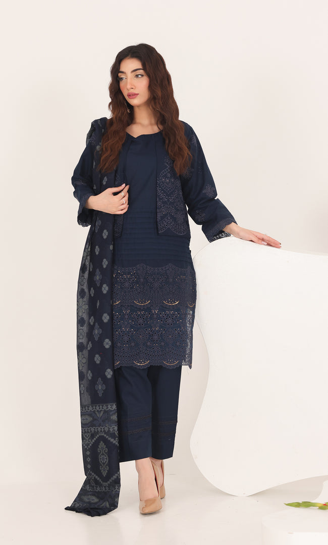 3PC Luxury Embroidered Unstitched Lawn Suit - ZED-05 Main Image