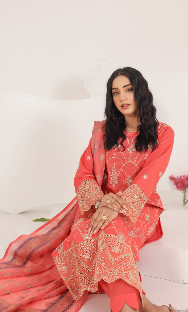 3PC Luxury Embroidered Unstitched Lawn Suit - ZED-06 Main Image