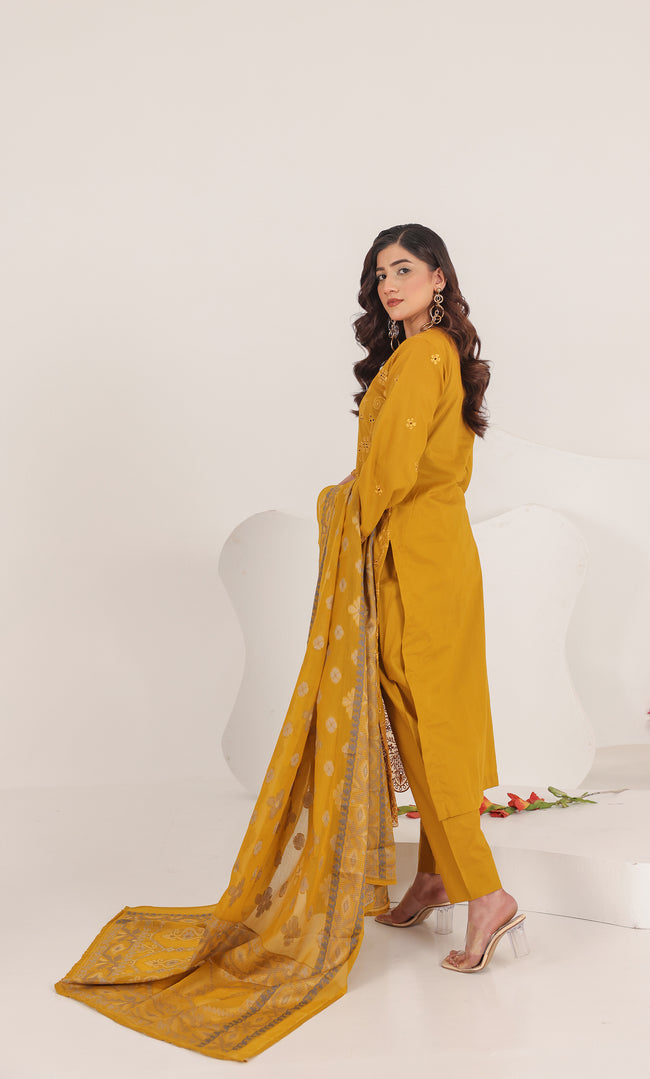 3PC Luxury Embroidered Unstitched Lawn Suit - ZED-07 Main Image